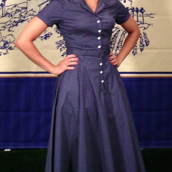 navy blue shirtwaist dress